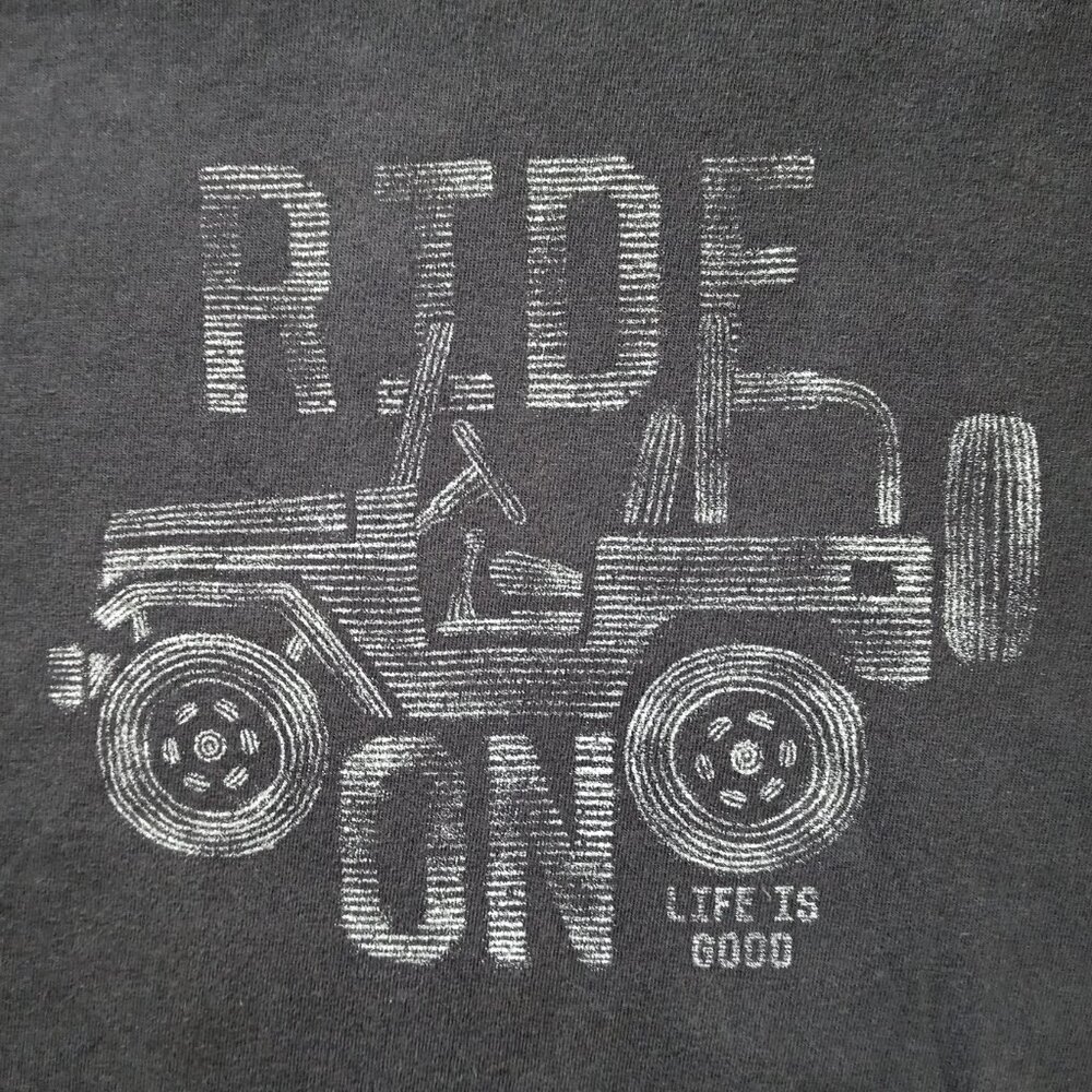 Life is Good Unisex Crew Neck T Shirt Gray Cotton 'RIDE ON' Jeep Graphic Size M